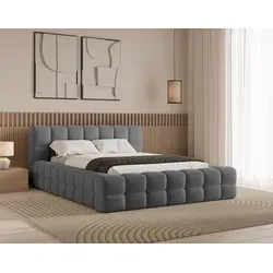 Chilly Design Polsterbett Verona Dunkelgrau 200x200 cm - Polsterbett mit modernem Cube-Design und integriertem Stauraum für Bettwäsche. Hochwertiger, pflegeleichter Bouclé-Stoff sorgt für Komfort und Langlebigkeit.
