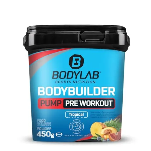 Bodylab24 Bodybuilder Pump Pre Workout Tropical 450g - Aminosäure L-Citrullin für optimale Pre Workout Leistung, fruchtiger Geschmack und perfekt für Sportler aller Fitnesslevel geeignet.