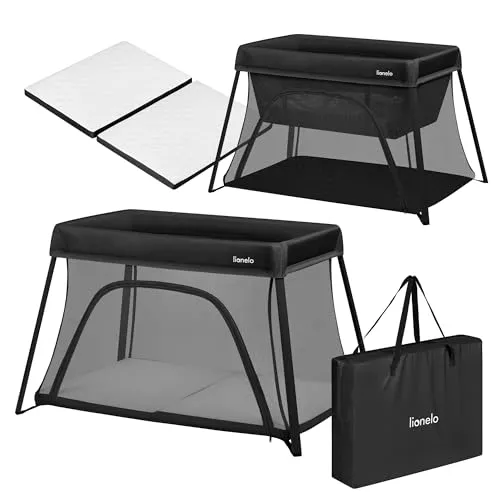lionelo Reisebett ALICE 3in1 - Faltbar mit Matratze und Transporttasche - Reisebett für Kinder bis 15 kg, 3-in-1-Funktion als Babybett, Laufgitter und Reisebett, inklusive abnehmbarer Matratze und praktischer Transporttasche.