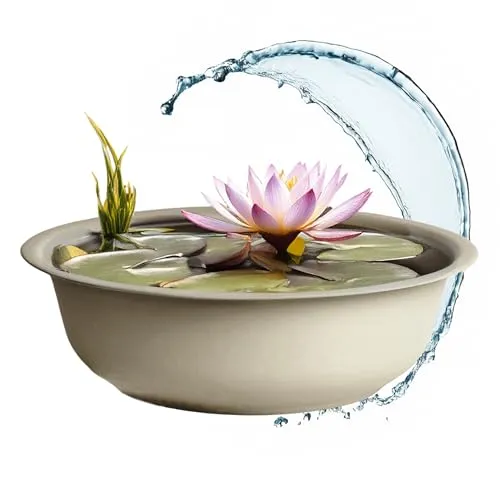 Spetebo Mini Gartenteich rund beige - 52 cm - Garten Deko Metall Blumenschale groß - Zierteich Miniteich Balkonteich Teichwanne Pflanzschale Blumenkübel Wasserwanne Teich Becken