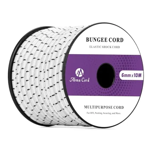 Abma Cord Gummiseil Expanderseil 6mm 10M Gummischnur UV Beständig Planenseil 100% Dehnung Spannseil für Plane, Anhängerplane, Sonnensegel, Zelte, Banner - Weiss & Schwarz