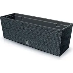 Anthrazitfarbenes Pflanzgefäß FURU, 58 x 18 x 19,5 cm - Pflanzenkübel mit speziellem Präge-Design, integriertem Wassertank für optimale Pflanzenbewässerung und einfache Entwässerung.