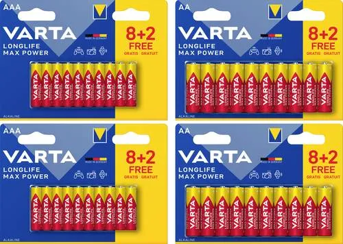 Varta Longlife Max Power Batterie-Set Mignon, Micro 40er Set - Batterien für digitale Geräte, leistungsstark und auslaufsicher. Ideal für Digitalkameras und Gamecontroller, mit 10 Jahren Lagerfähigkeit und Qualität "Made in Germany".