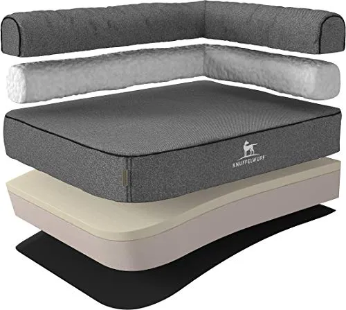 Knuffelwuff Eck Hundebett Marlie XL - Orthopädisches Veloursbett für Hunde - Hundekörbchen mit Memory Foam, bietet hervorragenden Liegekomfort und Gelenkentlastung, ideal für alte und junge Hunde.