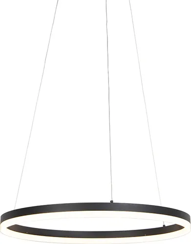 QAZQA Anello Design Ring-Pendelleuchte Schwarz 60cm mit LED und Dimmer - Elegante 60cm Hängelampe in mattschwarz mit dimmbarem LED-Ring. Ideal für verschiedene Wohnräume und sorgt für eine individuelle Lichtgestaltung.