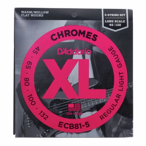 D Addario ECB81-5 - 5-saitiger E-Bass Saitensatz, XL Chromes Flat Wound für warmen Klang und lange Haltbarkeit