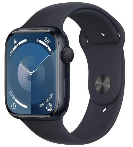 Apple Watch 7 GPS 45mm Alu Mitternacht - Sport Schwarz - Smartwatch mit großem Always-On Retina Display, bruchsicherem Frontglas und fortschrittlichen Gesundheitsfunktionen wie EKG und Blut-Sauerstoffmessung. Ideal für Fitness und Alltag.