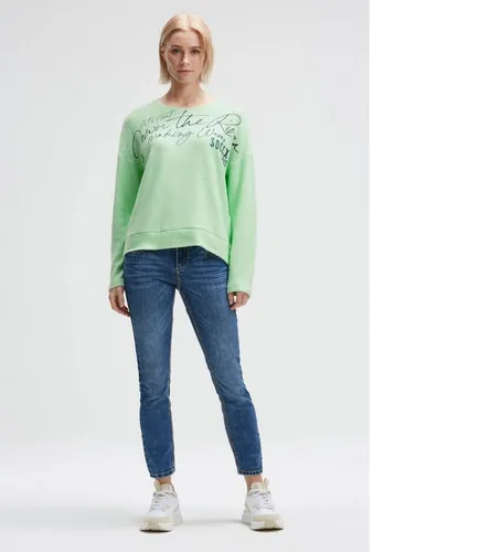 SOCCX Damen Flauschpullover mit Wording Print Milky Green, XXL - Pullover für Damen - weicher, gebürsteter Stoff mit funkelndem Wording Print, perfekt für einen lässigen Look und hohen Tragekomfort.