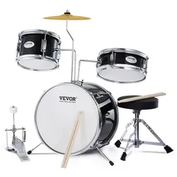 VEVOR Schlagzeugset 3-teilig für Kinder - Schlagzeug & Schlagwerk: Hochwertiges 3-teiliges Set mit verstellbarem Hocker und Zubehör für junge Musiker, ideal für die Förderung von Rhythmus und Koordination.