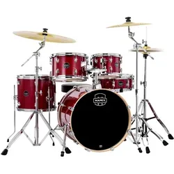 Mapex Venus Fusion Drumkit Crimson Red Sparkle - Komplettes 5-teiliges Schlagzeug in Crimson Red Sparkle, inklusive Zildjian Planet Z Beckensatz und vollständiger Hardware für sofortigen Spielspaß.