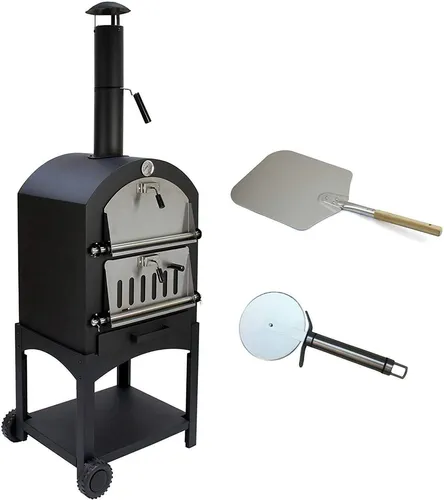 Bc-elec HPO01 Pizza-Ofen - Pizzaofen 157x50x64cm, ideal für Holzkohle oder Holz, mit feuerfestem Stein und integriertem Thermometer für perfekte Pizzakreationen.