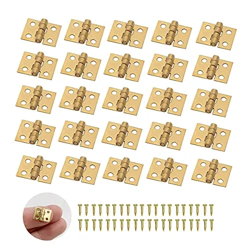XNJIHWA 50 Stück Mini Scharniere Miniatur Scharnier Mini Hinges Klein Klappbar Scharniere für Schmuck Holzkiste Basteln Klein Modellbau,mit 200 Schrauben