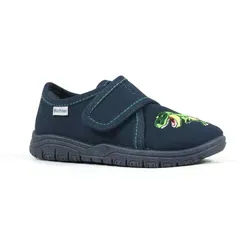 Richter MAILO Hausschuh Klettschuh, Kindergarten Schuh mit Dino-Stickerei blau 34 EU