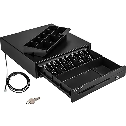 VEVOR Kassenschublade ECD-4102 - Kassenlade mit 3 Entriegelungswegen und 2 Schlüsseln, ideal für Geschäfte. Robustes Design aus SPCC-Stahl und ABS für Langlebigkeit.