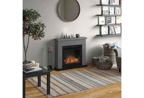 Elektrokamin TAGU Frode grau mit Knisterbox 23 Zoll - Moderner Elektrokamin mit 1500 W, freistehend und ohne Schornstein. Dank Fernbedienung und einstellbarer Helligkeit ideal für stimmungsvolle Abende im Wohnzimmer.