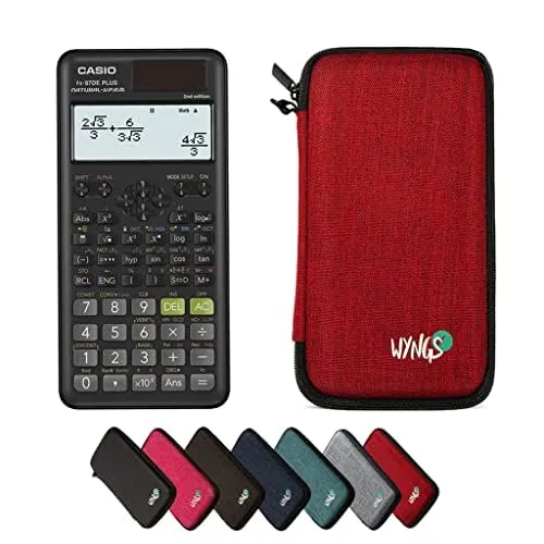 CASIO fx-87DE Plus 2nd Edition mit WYNGS Schutztasche Rot - Taschenrechner für naturwissenschaftlichen Unterricht mit natürlichem Display und Solar-Batteriebetrieb. Inklusive robuster WYNGS Schutztasche für optimalen Schutz.