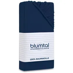 Blumtal Spannbettlaken Blumtal Basics 100% Baumwolle, Baumwolle, Gummizug: Rundum, (1 Stück), Jersey Bettlaken - atmungsaktiv, strapazierfähig und faltenfrei blau 200 cm x 200 cm