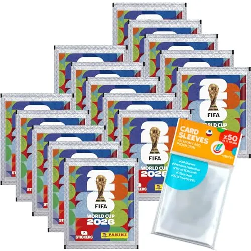 Panini Sammelkarte WM 2026 - 15 Tüten & exklusive Hüllen - Sammeln Sie die offiziellen Sticker zur WM 2026! Enthalten sind 15 Tüten mit je 7 Stickern sowie 40 exklusive Sleeves zur sicheren Aufbewahrung. Erleben Sie die Faszination des Fußballs mit dieser einzigartigen Kollektion!
