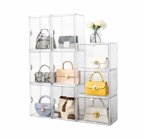Creliv Vitrine Stapelbar - Transparente Acryl Schaukasten mit Tür - Hobby Vitrinen mit extrem hoher Transparenz und praktischem Türdesign für einfaches Entnehmen von Sammlerstücken, ideal für Figuren, Modelle und mehr.