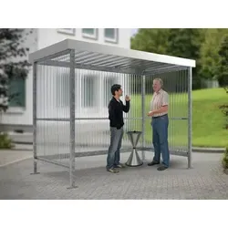 WSM Überdachung Jena Maxi - Feuerverzinkte Stahlkonstruktion - Gartentische - Witterungsbeständige Überdachung mit einseitig offenem Design, ideal als Warteraum oder Unterstand. Platzsparend mit nur 2,25 m² und einfache Montage.