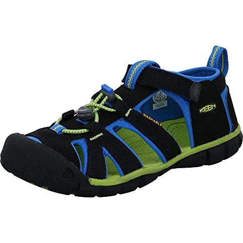 KEEN Seacamp 2 Cnx Unisex Kinder Sandalen - Schwarz/Brilliant Blue, 27/28 EU - Wanderschuhe mit wasserabweisendem Obermaterial und schnell trocknendem Futter, ideal für Abenteuer im Wasser und an Land. Bungee-Schnürsystem sorgt für sicheren Halt und Komfort.