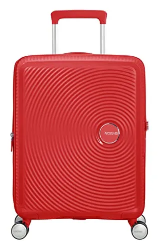 American Tourister Soundbox - Spinner S Expandable Hand Luggage, 55 cm, 41 L, Red (Coral Red) - Handgepäck mit erweiterbarem Packvolumen für mehr Flexibilität. Leicht und robust aus Polypropylen, ausgestattet mit Doppelrollen und TSA-Zahlenschloss für Sicherheit.
