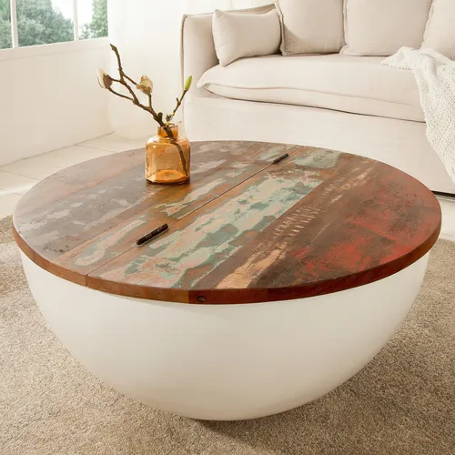 riess-ambiente Design Couchtisch JAKARTA 70cm - Couchtisch aus recyceltem Holz alter Fischerboote, handmade und einzigartig mit integriertem Stauraum für ein stilvolles Wohnzimmer-Ambiente.