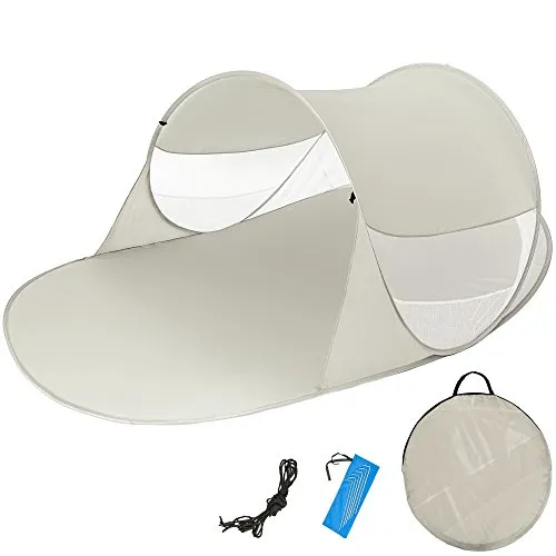 TecTake Pop-Up Strandmuschel Angelika - grau 401677 - Praktische Pop-Up Strandmuschel mit UV-Schutz und zwei Ablagefächern. Ideal für Strand, Camping oder am See. Leicht aufzubauen und mit Tragetasche für einfachen Transport.