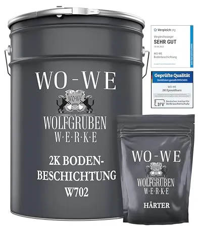 WO-WE 2K Epoxidharz Garagenfarbe W702 Steingrau 10Kg - Hochwertige 2-Komponenten Epoxidharz-Bodenbeschichtung für vielseitige mineralische Oberflächen. Langlebig, pflegeleicht und umweltbewusst. Ideal für Garage, Werkstatt und mehr.