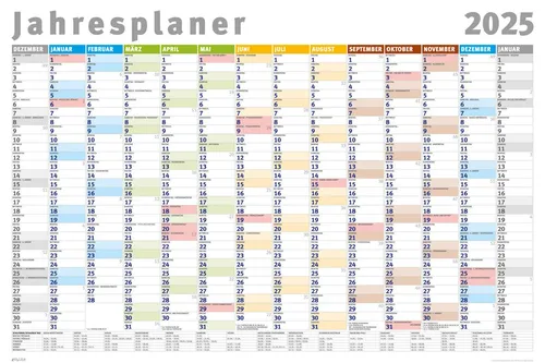 Poster Jahresplaner 2025 - 14 Monate gerollt