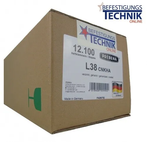 Prebena Heftklammer 10,7 mm - Heftklammern für Gestellbau und Innenausbau, mit Meißelspitze und verzinktem Stahl, ideal für verschiedene Klammertypen und Anwendungen.
