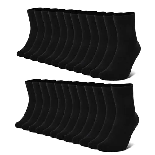FALARY Socken Herren 35-38 Schwarz Damen Sportsocken Baumwolle Herrensocken 12 Paar Sport Socks Atmungsaktive Business Socken
