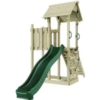 OutdoorToys Spielturm - Robuster Spielturm aus Holz in Dunkelgrün, ideal für Kinder ab 3 Jahren, fördert die Kreativität und Bewegung im eigenen Garten.