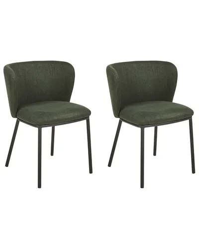 BELIANI Set aus 2 Dunkel Grünen Esszimmerstühlen - Moderne Esszimmerstühle mit schwarzem Metallgestell und bequemer, dunkelgrüner Polyesterpolsterung. Ideal für stilvolle Essbereiche, platzsparend und langlebig.