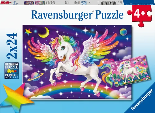 Unicorn and Pegasus 2x24p - 2 klassische Kinderpuzzles, farbenfrohe Motive für doppelten Puzzlespaß ab 4 Jahren, inklusive Mini-Postern und nachhaltig produziert
