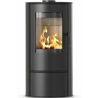 ILDNORD Kaminofen LOKI, oval mit runder Sichtscheibe, 5,5 kW - Kaminofen für mittelgroße Räume, mit 80,5 % Wirkungsgrad und umweltfreundlicher Energieeffizienzklasse A. Genießen Sie die Wärme und die beeindruckende Sicht auf die Flammen durch die gerundete Scheibe.