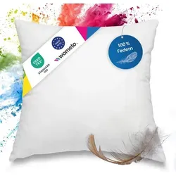 Federkissen Kissen 100% Federn 50x50 - 600g OEKO-TEX Füllkissen Bezug Baumwolle weiß / Innenkissen / Füllkissen / Kissenfüllung / kleine Sofaki... - Weiß