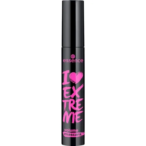 essence I LOVE EXTREME Volume Mascara, Nr. 01 Schwarz - Vegan und ohne Mikroplastik, sorgt die extragroße Faserbürste für überwältigendes Volumen und Schwung für Ihre Wimpern.