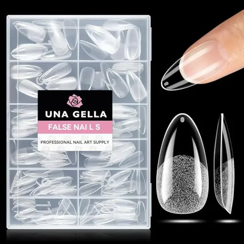 UNA GELLA Mandel Nail Tips, 216 Stück 12 Größen Nageltips für Gelnägel Acrylic Soft Gel Nail Tip für Volle Abdeckung Von Acryl Nägel Französische Nail Tips für Nagelkunst, Heimwerker Nagelstudio