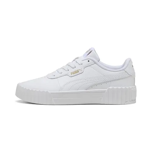Puma Carina 3.0 Jr - Kinder Sneaker in Puma White-Gold - Stylische Kinder Sneaker im Tennis-Look, aus synthetischem Obermaterial mit SOFTFOAM+ Einlegesohle für ultimativen Komfort und frischen Style den ganzen Tag.