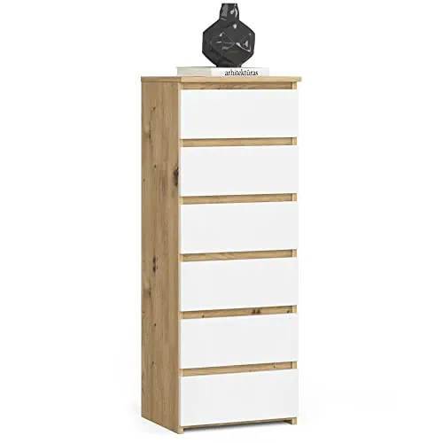 Kommode mit 6 Schubladen – Artisan Eiche weiß - Kommoden & Sideboards mit 6 großzügigen Schubladen für optimalen Stauraum, gefertigt aus robuster, abriebfester Platte und mit elegantem Design für jedes Schlafzimmerdekor.