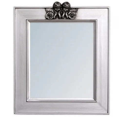 LebensWohnArt Wandspiegel ANGELO mit Engel-Ornament - Eleganter Wandspiegel im Hochformat mit antik-silbernem Holzrahmen und feinen Engel-Ornamenten, ideal für eine traumhafte Raumgestaltung.