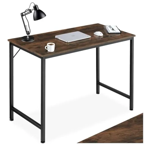 TecTake Schreibtisch Jenkins - Industrial Holz dunkel, rustikal, 100 cm - Kinderschreibtisch im minimalistischen Industrie-Stil, stabil und höhenverstellbar für optimale Beinfreiheit – ideal für kreative Lernumgebungen.