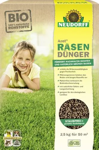 Neudorff Azet RasenDünger 1 St. - Organischer NPK-Dünger 8-3-4 mit natürlichen Inhaltsstoffen für vitalen Rasen. Unterstützt die Nährstoffaufnahme und fördert ein gesundes Wachstum.