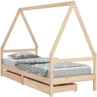 vidaXL Kinderbett mit Schubladen 90x190 cm aus Massivholz - Robustes Kinderbett aus massivem Kiefernholz mit praktischem Hausdesign und integrierten Schubladen für optimale Stauraum-Lösungen im Kinderzimmer.