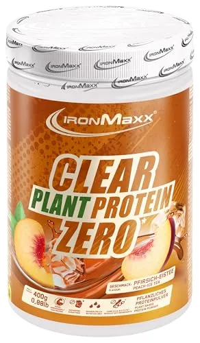 IronMaxx Clear Plant Protein Zero – Peach Ice Tea 400g Dose | Zuckerfreies, pflanzliches Eiweißpulver auf Erbsenbasis | Klar lösliches veganes Protein | Erfrischendes Sportgetränk ohne Soja
