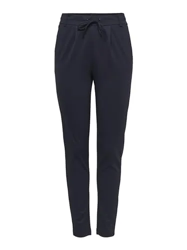 ONLY Bundfaltenhose Poptrash - Drapierte Damenhose in Dunkelblau - Trainingsbekleidung mit elegantem Drapé-Design, ideal für sportliche Aktivitäten und Freizeit. Hoher Tragekomfort durch Viskose-Mix und High Waist Schnitt.