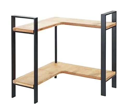 WENKO Küchen-Eckregal Lou aus Bambus - Platzsparendes Küchenregal - Standregal für die Küche mit 2 Ebenen, ideal zur Aufbewahrung von Gewürzen und Accessoires. Stilvolles Design aus schwarzem Metall und Bambus, perfekt für kleine Räume.