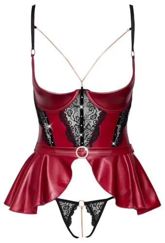 Abierta Fina Erotische Dessous-Set - Rot 75B S, glänzender Satin mit Spitzendetails und einladendem offenen Design für hohen Tragekomfort