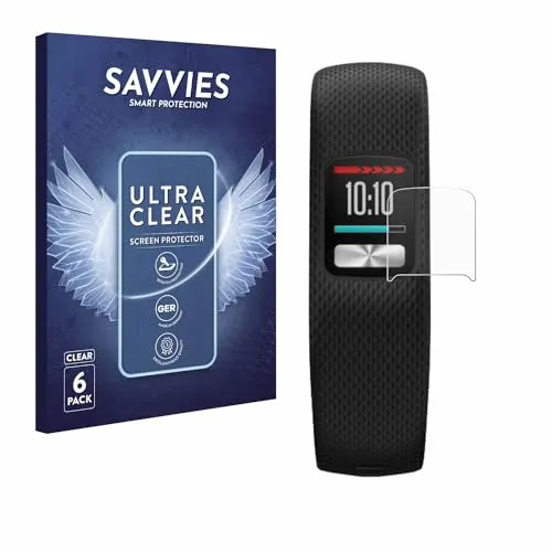 Savvies 6 Stück Schutzfolie für Garmin Vivofit 4 Displayschutz-Folie Ultra-Transparent